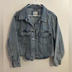 Stoosh Jean Jacket Womens XL Denim Cropped Snap Up Boxy Fit Cowgirl Western